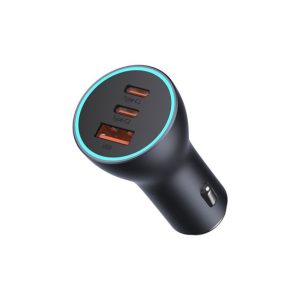 Auto Punjač BASEUS, Triple, 65W, 1xUSB-A, 2xUSB-C, Dark Grey, CGJP010013